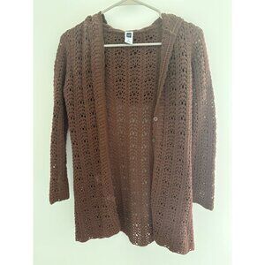 Gap Kids Girls 10 Brown Hooded Crochet Cardigan‎ With Buttons & Long Sleeves